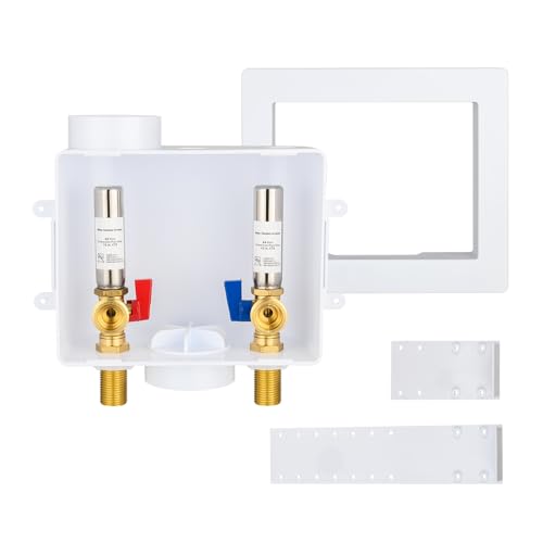 EFIELD Universal Washing Machine (Laundry) Outlet Box with Center Drain, 1/2-inch Sweat MIP Connection With Stainless Steel Water Hammer Arrestor,(WM051)