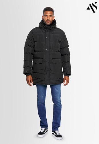 ALESSANDRO SALVARINI Herren Winterjacke (S-3XL) - Wasserabweisend, Abnehmbare Kapuze & Fellkragen, Teddyfell innen, Warme Jacke Männer - AS-285 Schwarz XX-Large