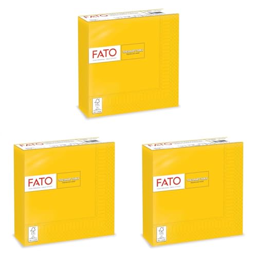 Fato - Lot de 150 Serviettes de Table Papier Jetables, Idéal Pour Les Repas Et Buffets, Taille 33x33, Pliés en 4 et 2 Plis, Couleur Jaune, 100% Pure...