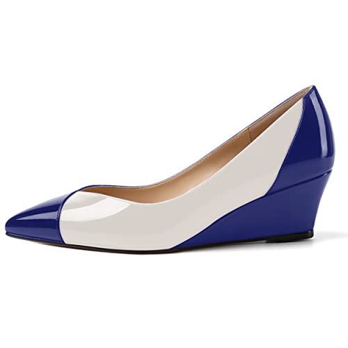 SHOWFOREST Women's Sexy Solid Patent Pointed Toe Slip On Bridal Wedge Low Heel Pumps Shoes 2 Inch2