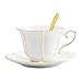 Set di Tazze da tè E Piattini, Kit per Mescolare Cucchiaio, Set di Piatti per Tazze da Caffè in Porcellana con Finiture Dorate, Bianco (10 * 6.7 * 14.8cm)