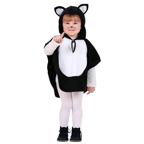 W WIDMANN MILANO Party Fashion - Kinderkostüm Katze, Poncho mit Kapuze, Kater, Tierkostüm
