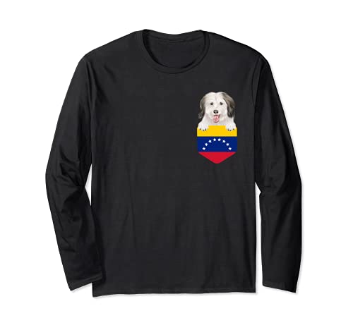 Venezuela Flag Coton de Tulear Dog In Pocket Long Sleeve T-Shirt, Black