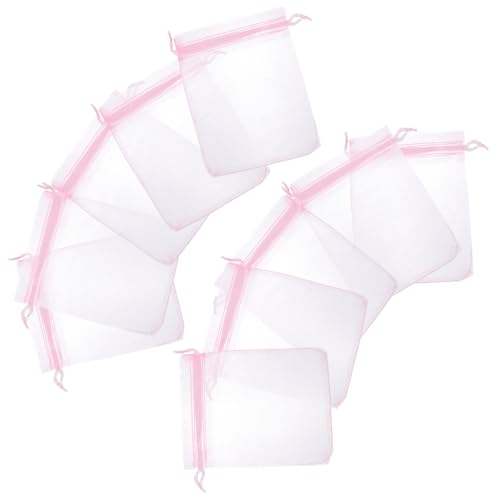 CONGARTENO 100 piezas Pequeñas de Malla con Cordón para Joyas Detalles para Boda Fiesta o Regalo Color Rosa Paquete de Unidades