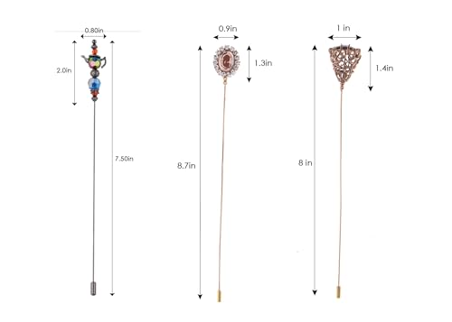 Image of Alilang Magic Lamp Pearl Lady Camo Rose Heart Rhinestones 3Pcs Vintage Long Handle Hat and Lapel Pins with Flexible Bendable Design