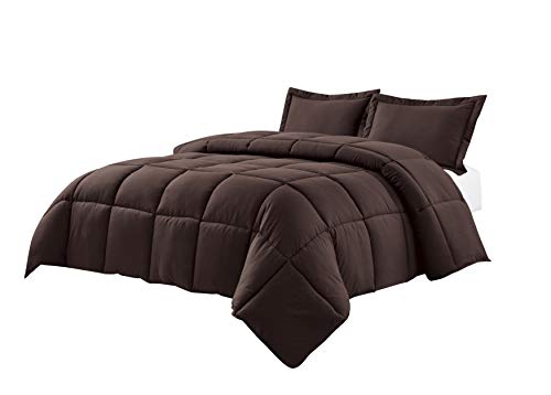 3 Piece All Season Down Alternative Comforter and Pillowcase Set Hypoallergenic Plush Microfiber Fill (Chocolate Brown, King)
