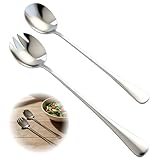 JinRuiCPeng 2 Stück 28 cm Salatbesteckset Edelstahl, 2-teilig mit Servierlöffel und Salatgabel, großes Salatbesteck mit Langen Griffen, Küchenhelfer für Familie, Buffet, Restaurant und Catering
