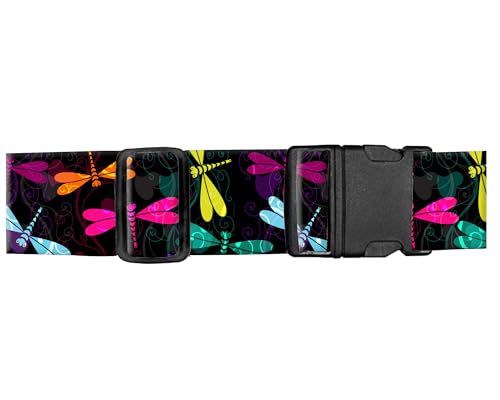 Image of Luggage Straps for Suitcases, Adjustable Travel Belt, Durable Wide Luggage Strap, Cute Suitcase Strap Identifiers with Buckle, Bag Straps for Luggage, Colorful Dragonfly