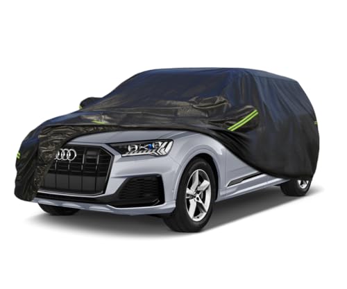 Image of KouKou Waterproof SUV Car Cover Suitable for Audi q7 from 2005 to 2025, 7 Layers Windproof All Weather Waterproof Outdoor Cover Sun Rain UV Dust Snow Protection. Black