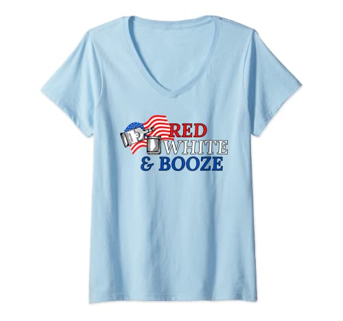 Womens Red White & Booze V-Neck T-Shirt