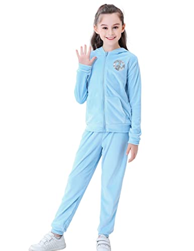 V.&Grin Girls Tracksuit 2 Piece Outfit Velour Zip Up Hooded Sweatshirt And Athletic Sweatpants Clothes Kids Jogger Set #TOP7