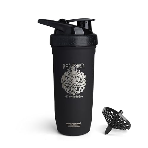 Smartshake Rockband Reforce Stainless Steel Protein Shaker Bottle - Non Insulated Gym Bottle | Metal Shaker Bottles - 900 ml | 30 oz - Leakproof Screw-on Lid - BPA Free | R. Zombie Logo