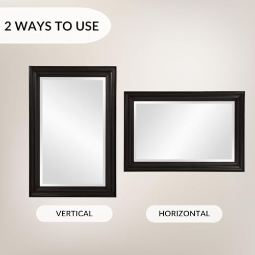 Image of George Rectangular Matte Black Wall Mirror, Rectangle Hanging Wood Framed