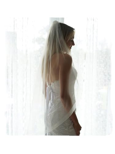 Image of Unsutuo Bride Wedding Veil - Custom Horse Hair Ribbon Edge Fingertip Bachelorette Party Veil with Comb for Women and Girls (Ivory)