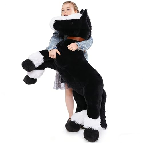 Tezituor 47" Black Horse Stuffed Animal, 4ft Giant Plush Pony for Kid Adult