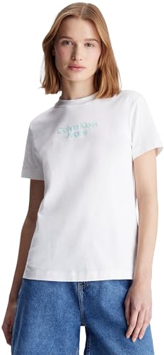 Calvin Klein Jeans Camiseta de Manga Corta para Mujer Cuello Redondo, Blanco (Bright White), L