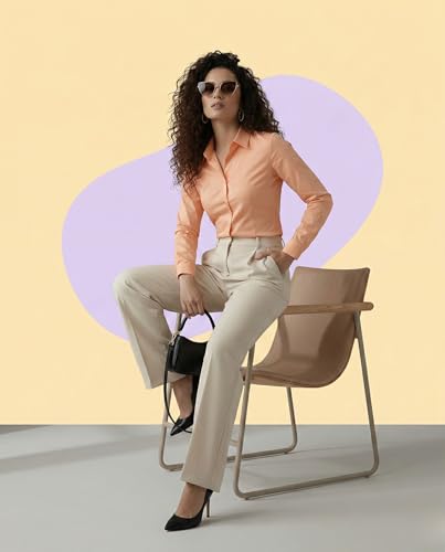 Image of modny Women Formal Cotton Shirt | Full Sleeve Regular Fit with V-Shape Collar | Stylish Casual & Office Wear Shirt | Available in Plus Sizes