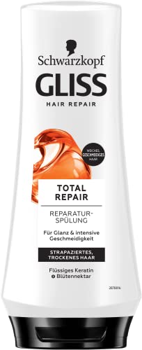 Gliss Spülung Total Repair (200 ml), Haarspülung mit Keratin repariert trockenes, strapaziertes Haar, Pflegespülung für bis zu 90 % weniger Haarbruch