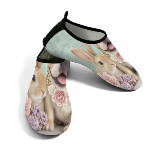 Zapatos acuáticos de playa para mujeres y hombres, de secado rápido, transpirables, antideslizantes, para piscina, surf, lindo bulldog francés con conejo, beige, 42.5/43 EU