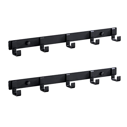 2 Pack Hat & Coat Rack – Wall Mounted Aluminum Alloy Hook Rack (5 Hooks Black)