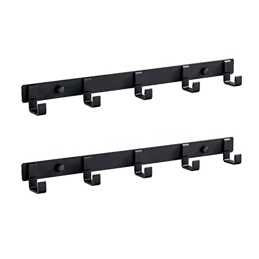 Jiafengyuan 2 Pack Wall Hook Hat Rack Wall Coat Rack Coat Hooks Wall Mounted Aluminum Alloy Hook Rack for ClothesTowel Rack (5 Hooks Black) No Drilling