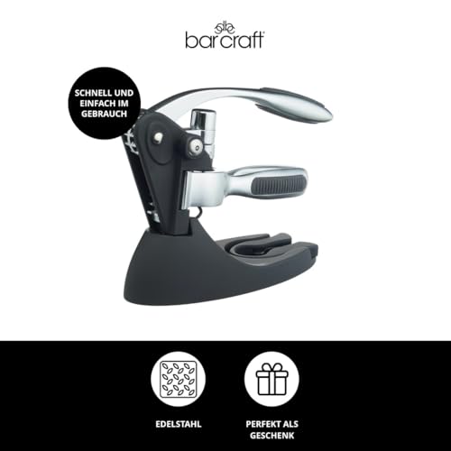 Foto von BarCraft Hebel-Korkenzieher und Weinflaschenöffner, mit Flaschenverschluss, Folienschneider und Ersatz-Antihaft-Schnecke, Metal Shimmer, 1 Set mit Präsentationsbox