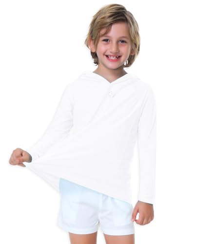 Image of AOBUTE Unisex Kids Long Sleeve Hoodie Rash Guard Boys UPF 50+ Swim Top with Thumb Hole 3-12 Years