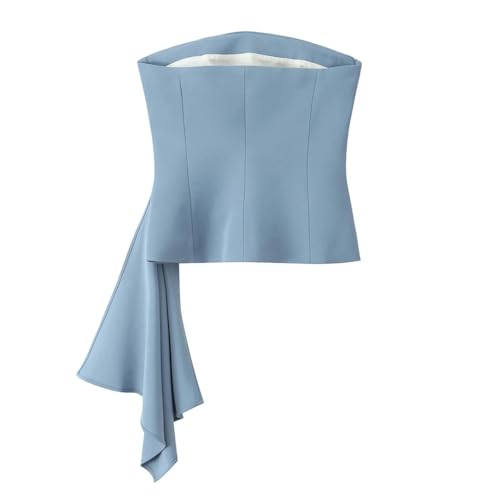 Elegant Women's 2 Piece Sets High Waist Straight Leg Pants Set Solid Pleated Decoration Strapless Top2