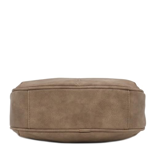 Image of Faux Leather Two Front Zipper Pocket Crossbody Saddle Bag (LightTaupe)
