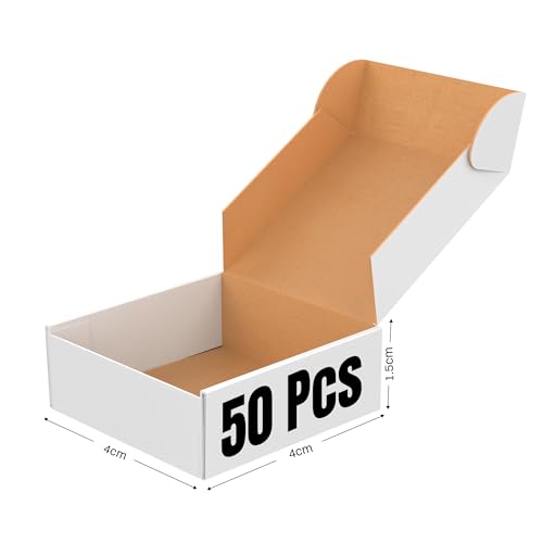 Image of BonKaso 3 Ply White Flap Corrugated Boxes for Packaging | 4 inchx4 inchx1.5 inch (Pack of 50) | Cardboard Packing Box for Shipping, Moving & Storage | Cartons for Courier & Goods Transportation