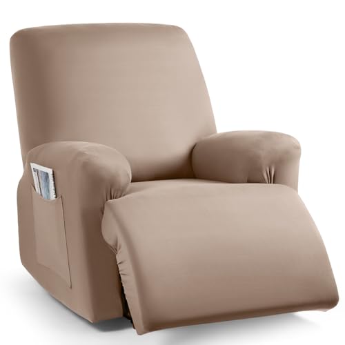 Image of TAOCOCO Stretch Recliner Chair Covers 3-Pieces Solid Furniture Covers Recliner Cover for Reclining Chair Slipcovers Feature Fitted Soft Washable Recliner Sofa Covers (1 Seat, Khaki)
