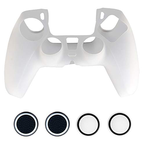 ZSooner Controller-Hülle mit 4 Daumengriffkappen, staubdicht, Zubehör, Sy, Installation, Gamepad, weiches Silikon, praktisch, rutschfest, für PlayStation 5 (weiß) Cover