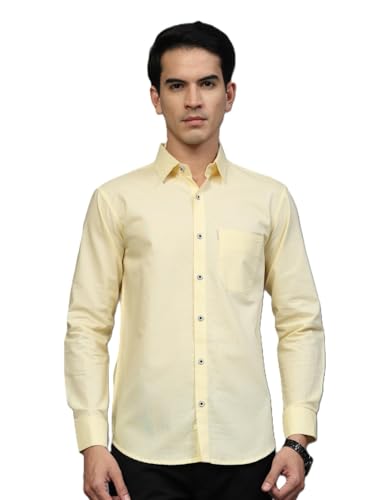 Image of Majestic Man Solid Cotton Casual Shirt - Slim Fit, Full Sleeves, Premium Button Closure