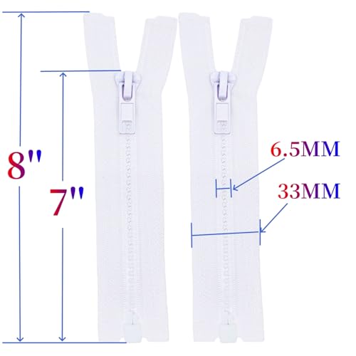 Image of MebuZip 2PCS #5 7 Inch Separating Jacket Zippers Resin Zipper Molded Plastic Zippers Bulk for Sewing Coat Jackets Clothes (White)