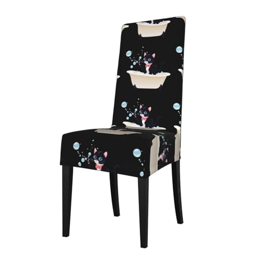 LAABBE Copertura di protezione per sedia da pranzo gattino che soffia bolle nella vasca da bagno timbro – morbido, confortevole, necessario elastico per la maggior parte delle sedie senza braccioli