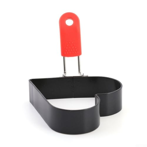 Yuanpgky Olla de huevos sin anillo con mango plegable, herramienta de cocina de acero inoxidable para tortitas y desayuno (forma de corazón)