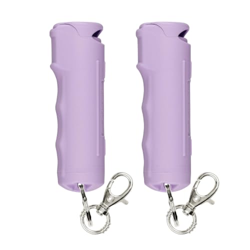 Image of SABRE Pepper Spray with Fast Flip Top Safety & Snap‑Clip Keychain for Self Defense - Maximum Police Strength OC with UV Marking Dye, Finger Grip, 10‑Sec. Spray, 14-ft Range, Made in USA, 0.54 fl oz
