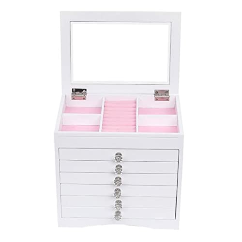 Zsedp High Large Gloss Wooden Jewellery Box Armoire Bracelet Organizer Storage 5 Layers Glass White Us Warehouse #TOP6