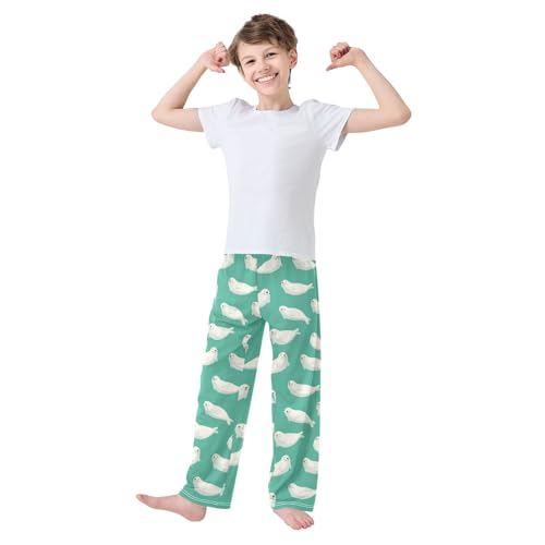 White Harp Seal Pajama Pants Long Sleep PJ Pant Novelty Pajamas Bottoms Elastic Waist Lounge Pants with 2 Pockets 11-12Y3