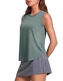 PINSPARK Elastische Tank Tops für Damen Racerback UPF 50+ Sonnenschutz Shirt Rundhals Gym Sporttop Basic Sommer Oberteil Armeegrün M