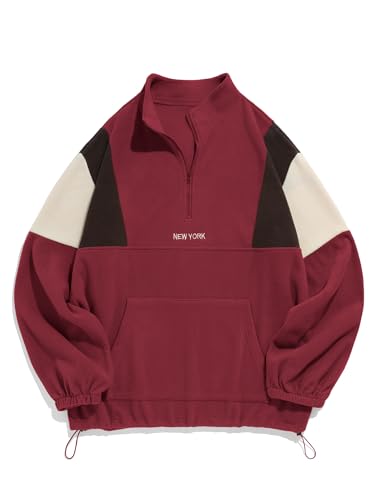 ZAFUL Men's Fluffy Polar Fleece Sweatshirt NEW YORK Embroidery