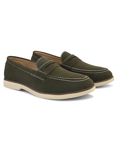 Image of STANPHORD Men Suede Formal Loafer Shoes | Round Toe Slip-On Moccasins | PU Leather Cushioned Anti-Slip | Office Party Business Casual Wear (TPSG 7086)