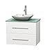 Wyndham Collection Centra 30" Single Bathroom Vanity in Matte White, Green Glass Countertop, Avalon White Carrera Marble Sink & No Mirror