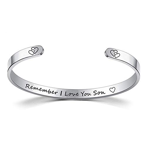 TTVOVO Inspirational Bracelet Cuff Bangle for Men Boys Remember I Love You Son Birthday Gifts Personalized Motivational Friendship Relationship Encouragement Jewelry Graduation Gifts from Mom Father