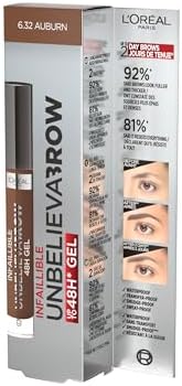 L'Oreal Paris UnbelievaBrow Long-Lasting Eyebrow Gel, Smudge-Proof, Transfer-Proof, Waterproof, 6.32 AUBURN And 104 Chatain