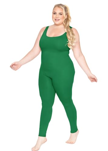 Image of STRETCH IS COMFORT Womens Plus Size Tank Unitard Athletic Rompers For Women | 95% cotton 5% spandex, round neckline, sleeveless straps, U-back, seamless front, one piece outfits for women, workout romper