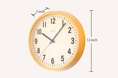 INTERZERO Wall Clock Japanese Handcrafted Round Solid Walnut Wood Wall Clock Silent Non-Ticking Battery Operated Modern Decorative for Living Room Bedroom Office Public Clock CH-027 (Natural) by INTERZERO - Used condition - Image 2