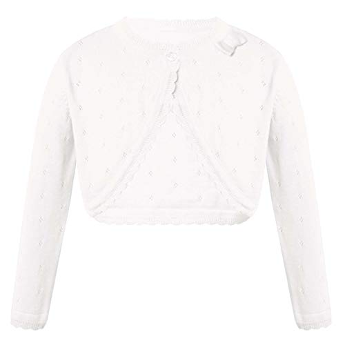 renvena Kids Girls Long Sleeve Bowknot Crochet Cardigan Toddler Single Button Cropped Coat Dressy Sweater Jacket