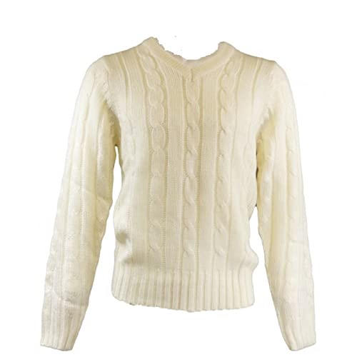 Pull de cricket en maille blanche col V pour homme et femme taille unique S