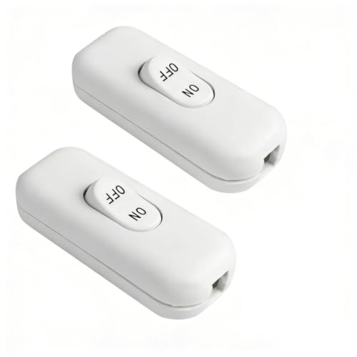 Schnurschalter Schnurschalter 2 Polig Kabelschalter Zwischenschalter(6A 250V) Geeignet für alle Arten von elektrischen Lampen Tischlampen(2Stück weiß